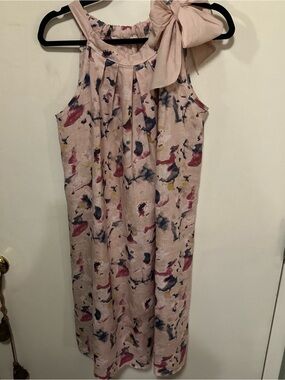 Bellambra Made in Italy Pure Linen Blush Mute Abstract Floral Dress Large EUC